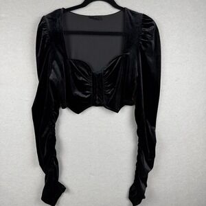 Fiestar Y2K Black Cropped Velvet Top Sz L Whimsigoth Dark Romantic Fairy